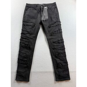 KDNK Jeans Mens 34 Black Distressed Ripped Grunge Punk Rock